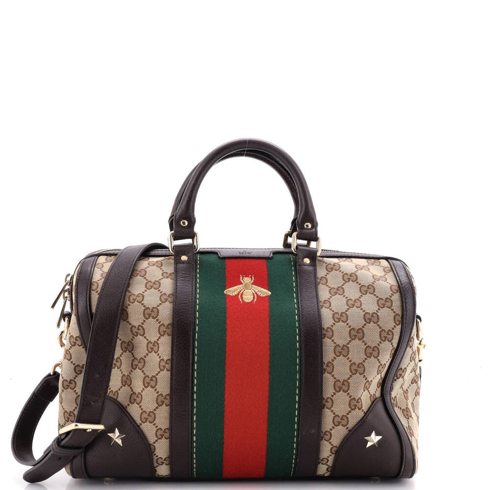 Gucci Medium Vintage Bee Web Boston Bag GG Canvas